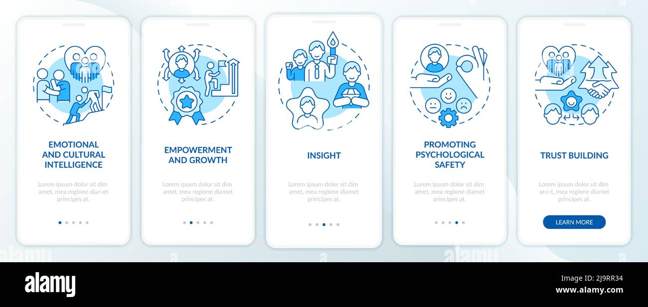 Traits of inclusive leaders blue onboarding mobile app screen Stock ...