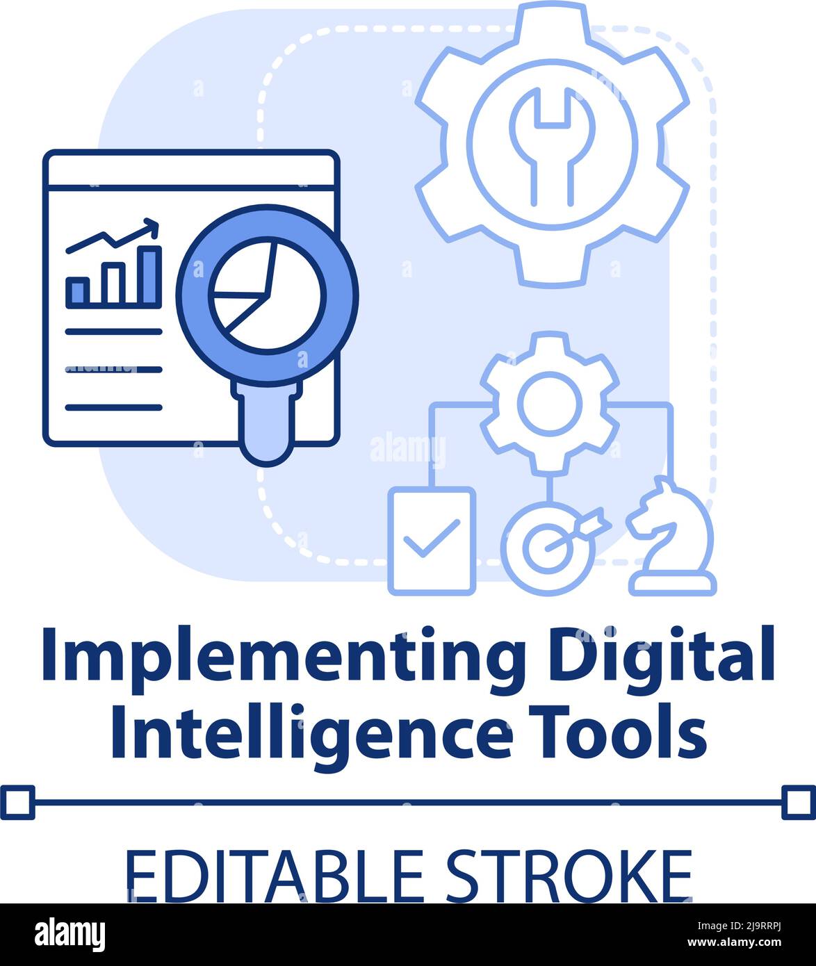 Implementing digital intelligence tools light blue concept icon Stock Vector