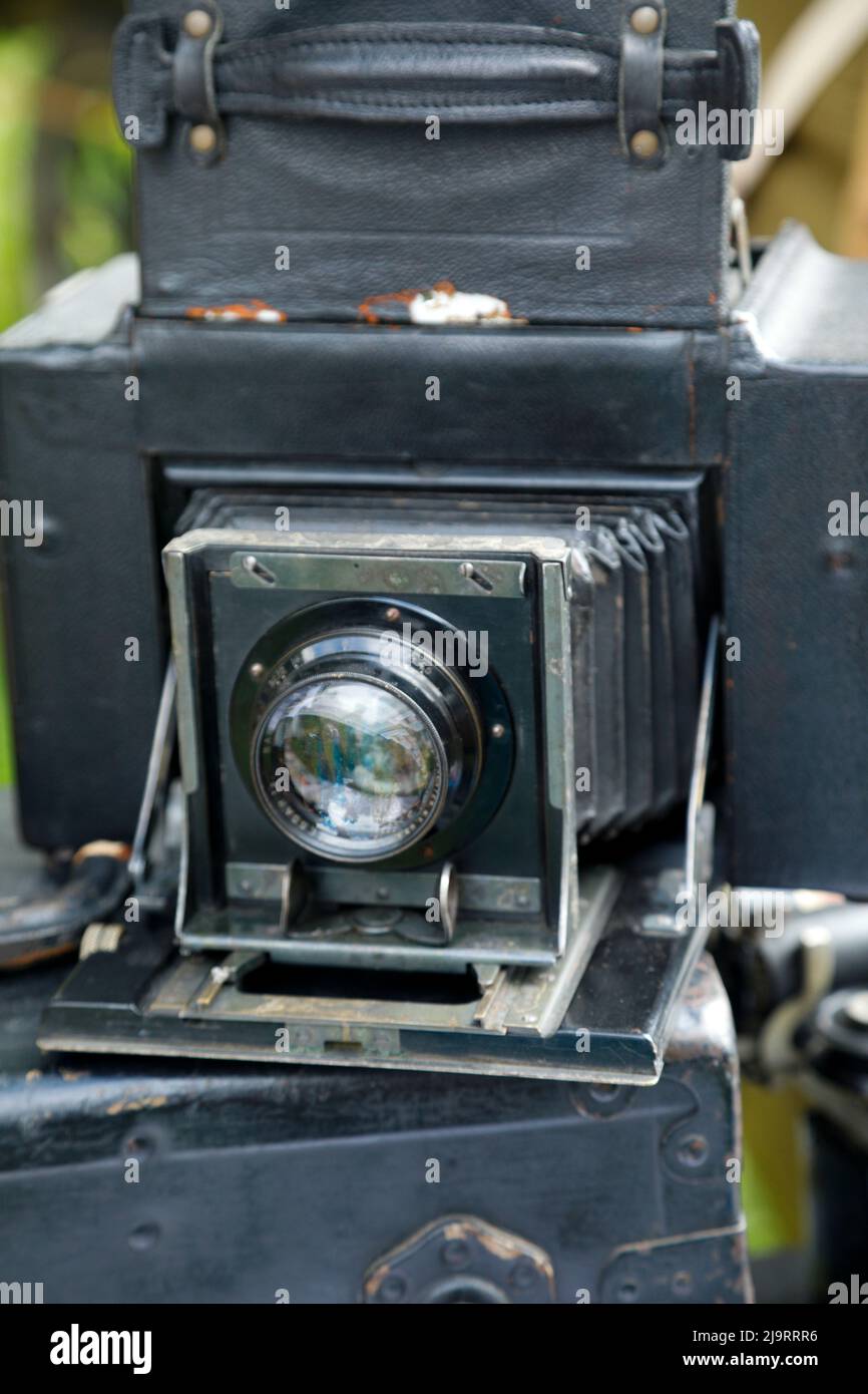 World War One recreation and history. Closeup of old bellowsstyle camera Stock Photo Alamy