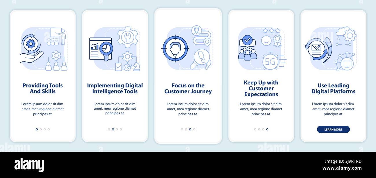 Digital first strategy light blue onboarding mobile app screen Stock Vector