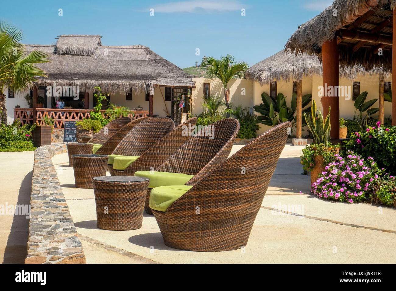 Todos Santos, Mexico. Wicker chairs. Stock Photo