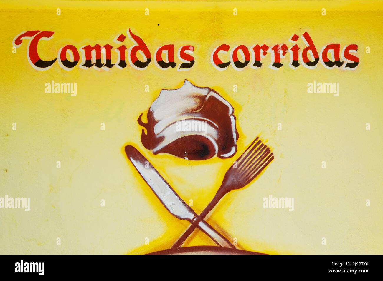 Cabo San Lucas, Mexico. Restaurant sign for 'Comidas corridas' meaning a basic, fixed-price meal. Stock Photo