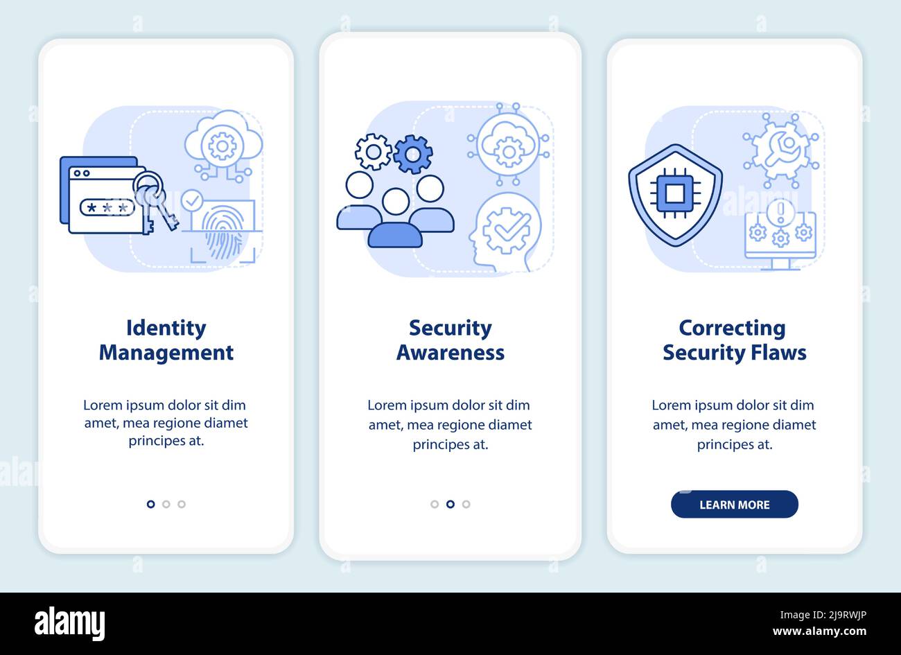 Cybersecurity risk management light blue onboarding mobile app screen ...