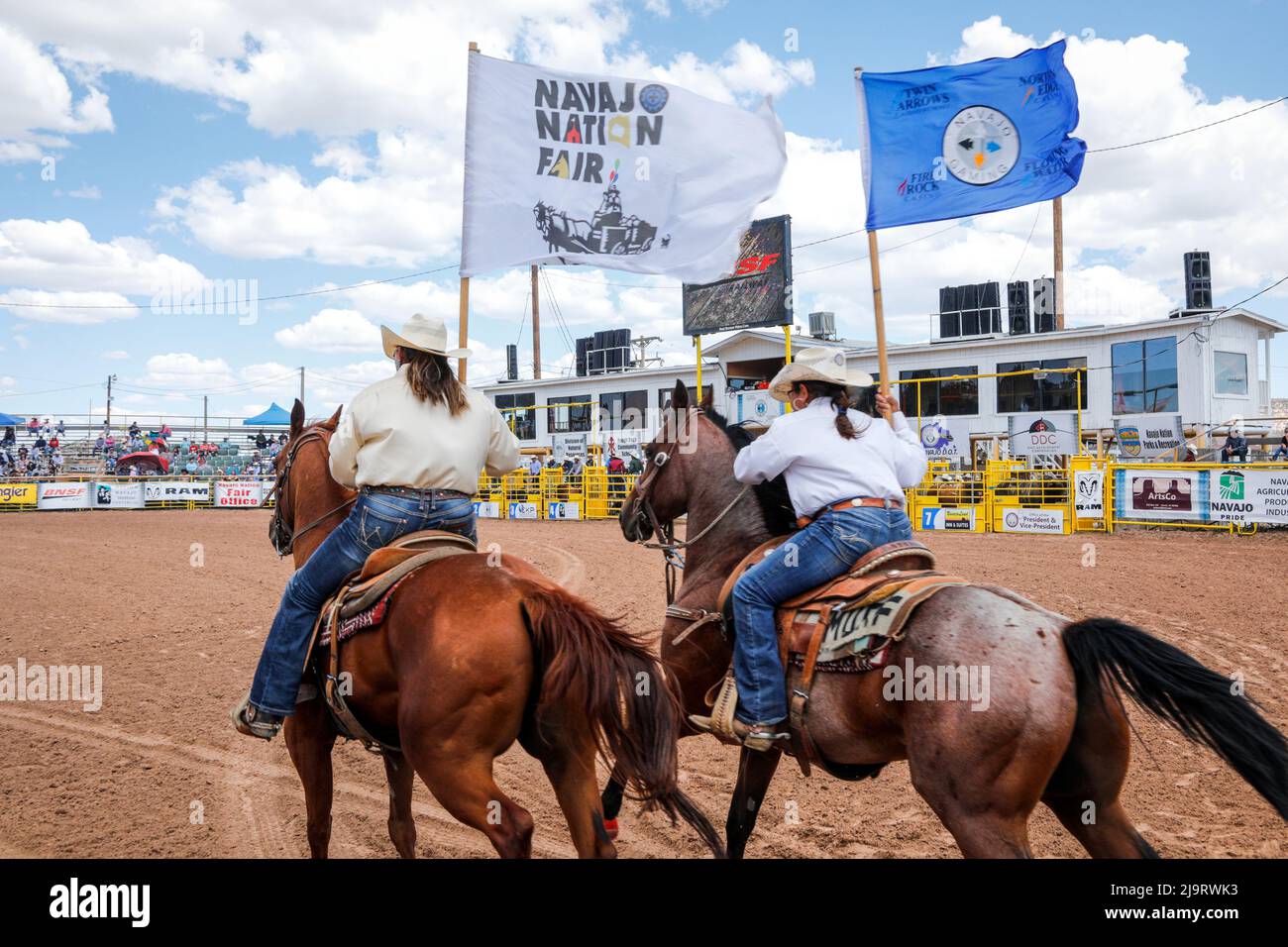 Window Rock, Arizona, USA. Navajo Nation Fair. Women on horseback