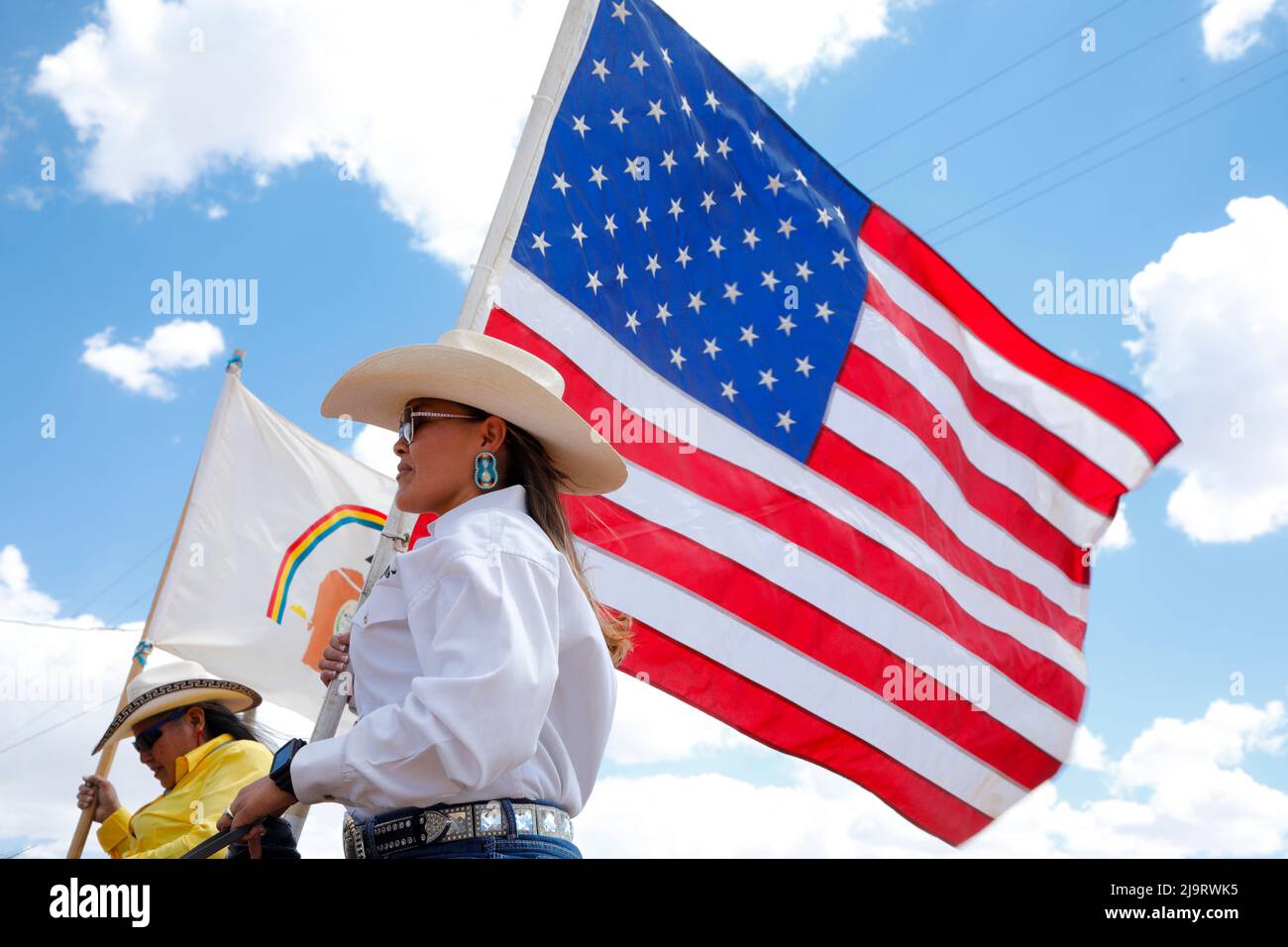 Window Rock, Arizona, USA. Navajo Nation Fair. Women on horseback