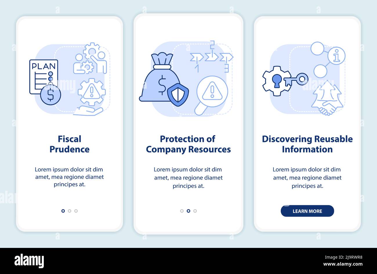Risk management benefits light blue onboarding mobile app screen Stock ...