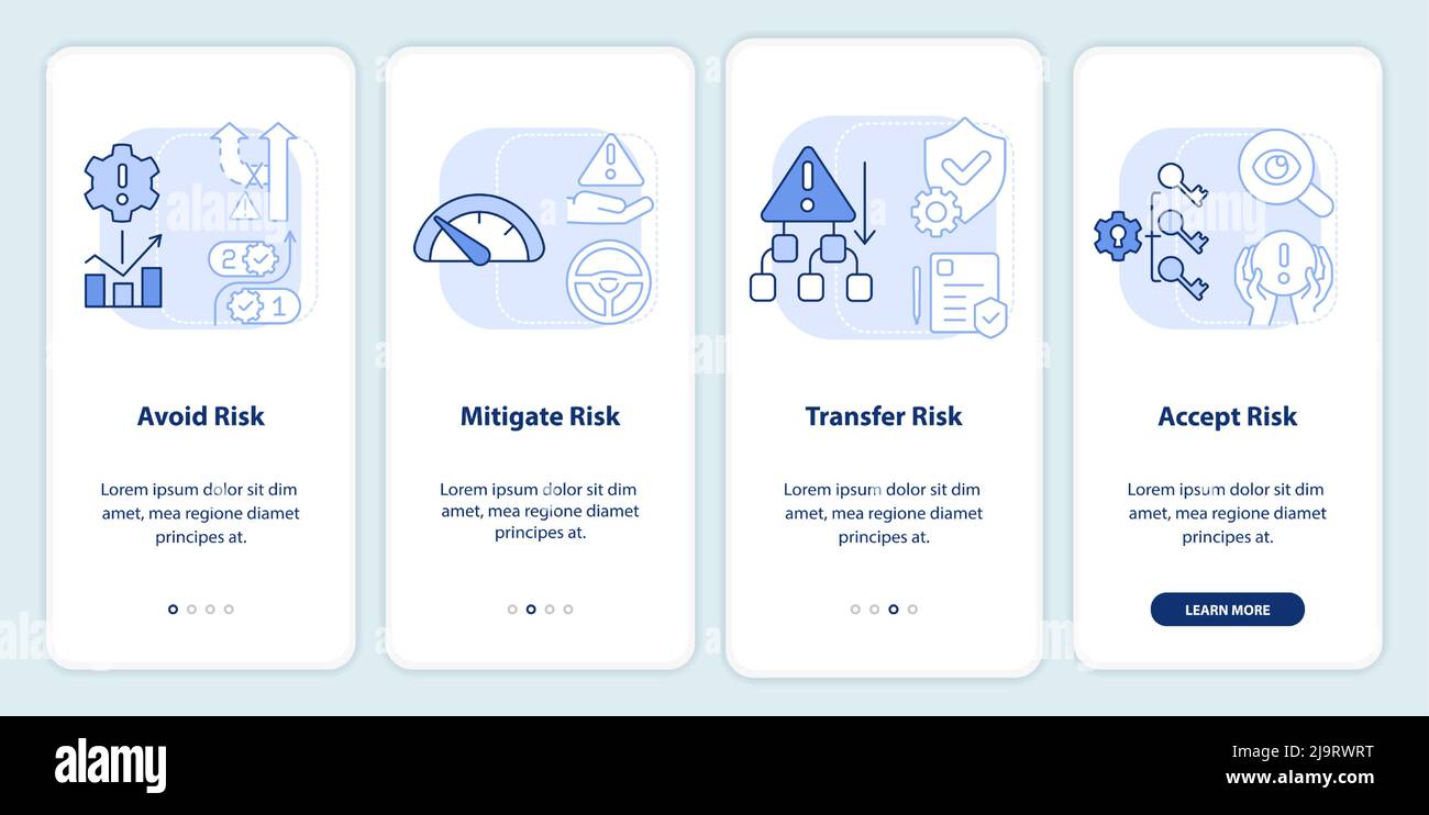 Risk management steps light blue onboarding mobile app screen Stock ...