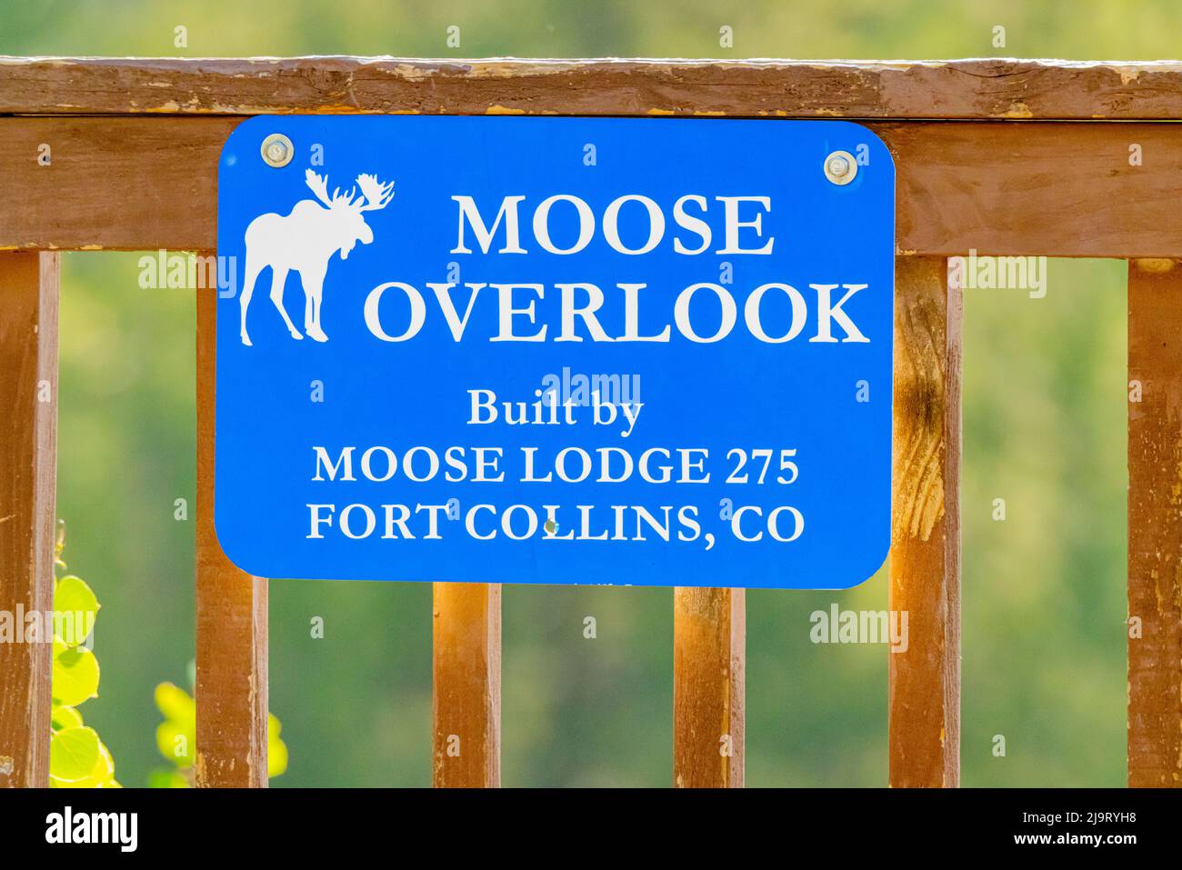 USA, Colorado, Cameron Pass. Wildlife sign on fence. Stock Photo