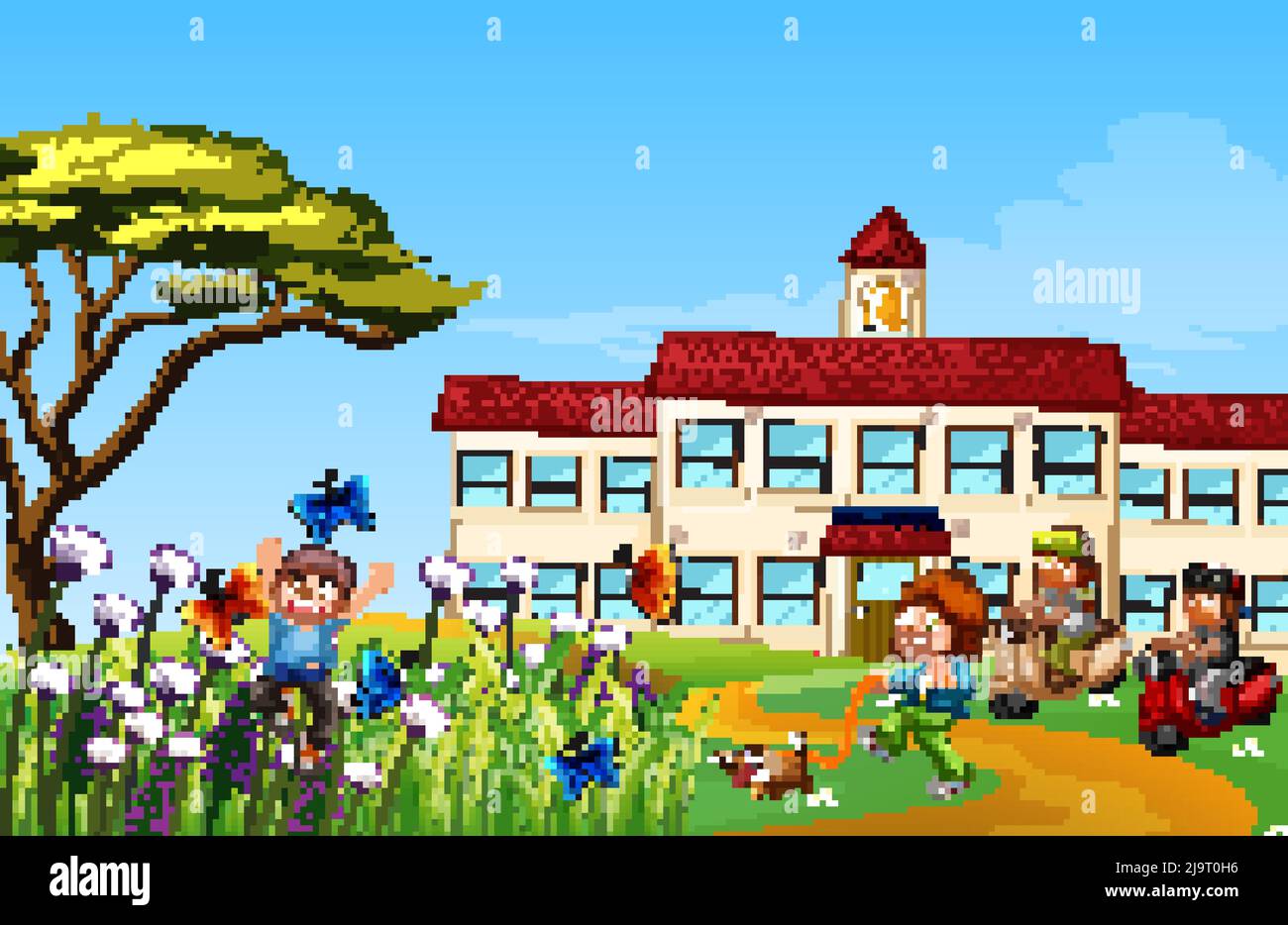 Children playing outdoor park illustration Stock Vector Image & Art - Alamy