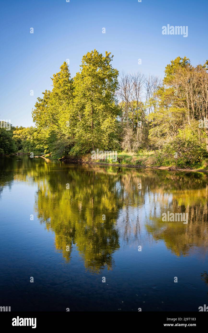 Tippecanoe River reflections, Tippecanoe State Park, Indiana, USA Stock