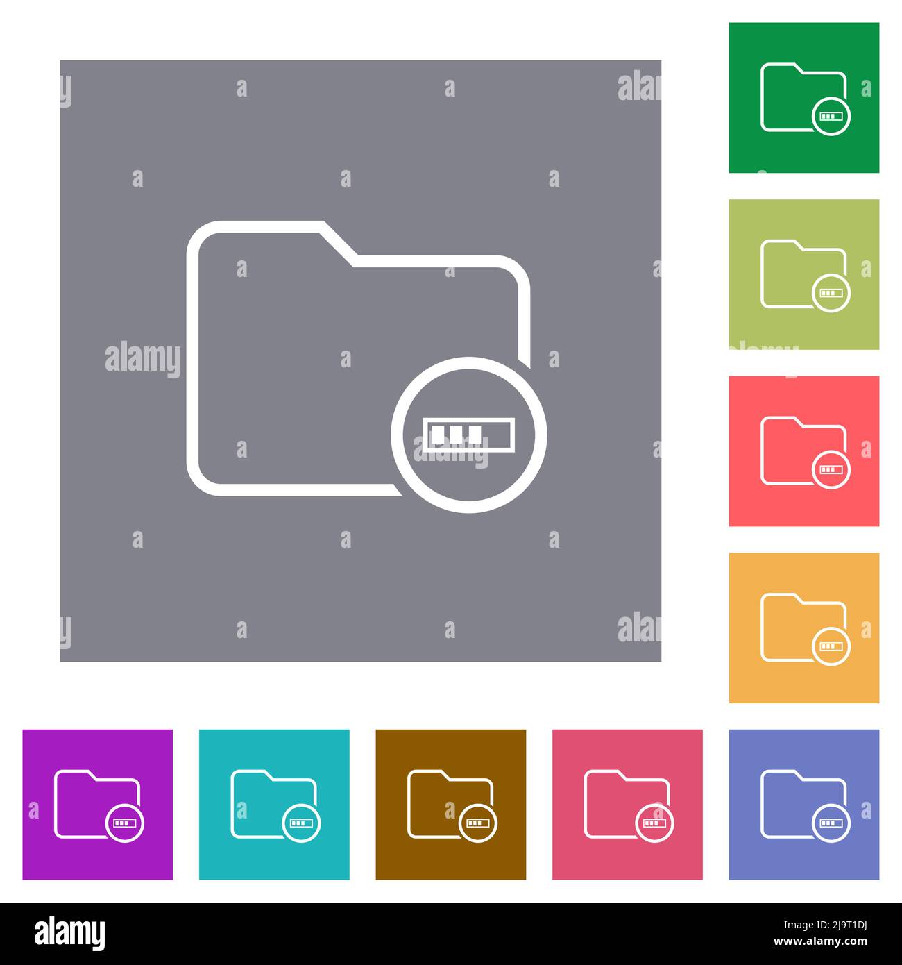 Directory processing outline flat icons on simple color square backgrounds Stock Vector