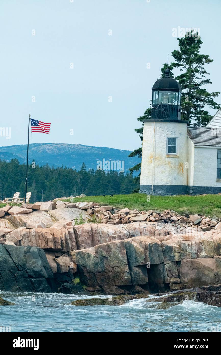 Gulf of Maine, USA. Winter Harbor lighthouse and National Wildlife
