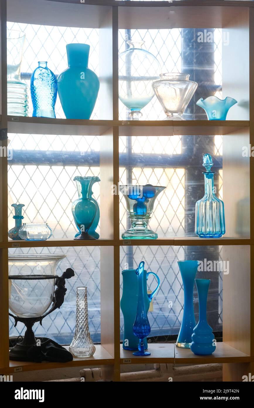 Display of antique glassware Stock Photo Alamy