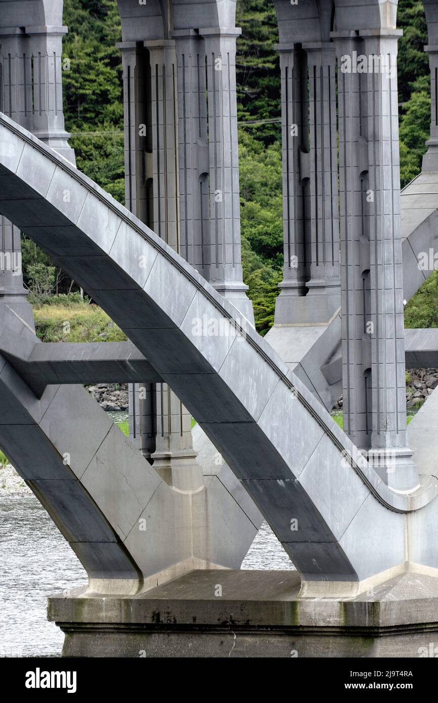 Architectural details of Gold Beach Bridge, Gold Beach, Oregon Stock