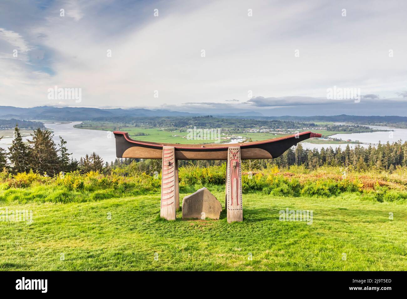 Astoria, Oregon, USA. Sculpture of a native canoe above the Columbia