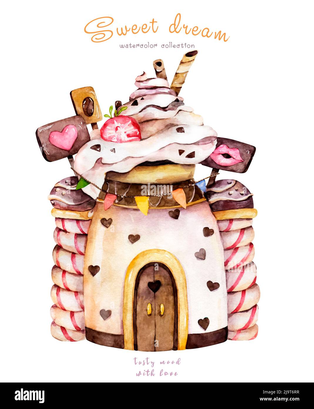 Sweet land watercolor illustration isolated on white background