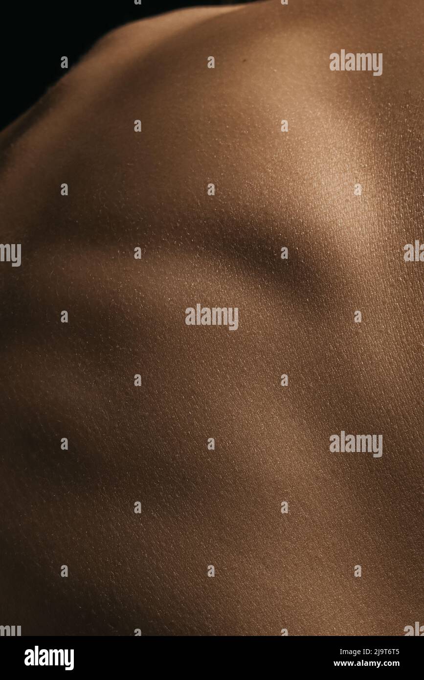 Back curve line. Detailed texture of human female skin. Close up part ...
