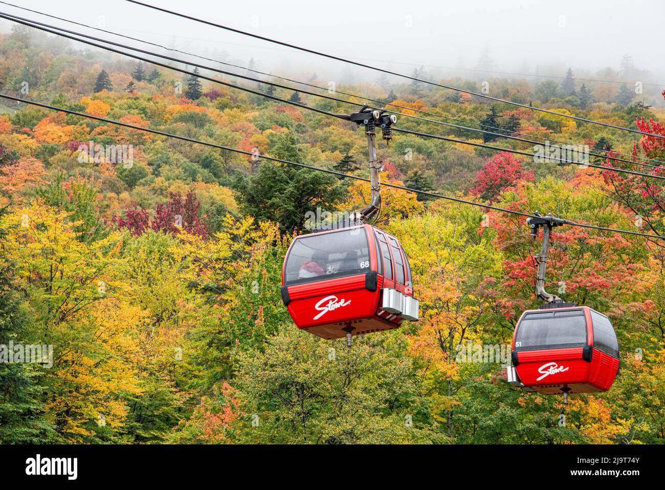 USA, Vermont, New England, Stowe Mt. Mansfield parking lot view, Stowe