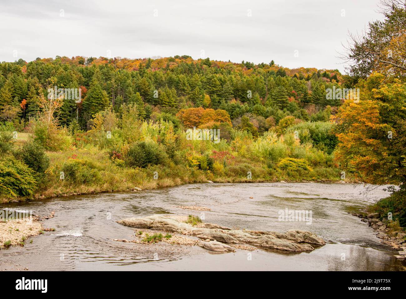 USA, Vermont, Fall foliage in Mad River Valley, south of Waitsfield ...