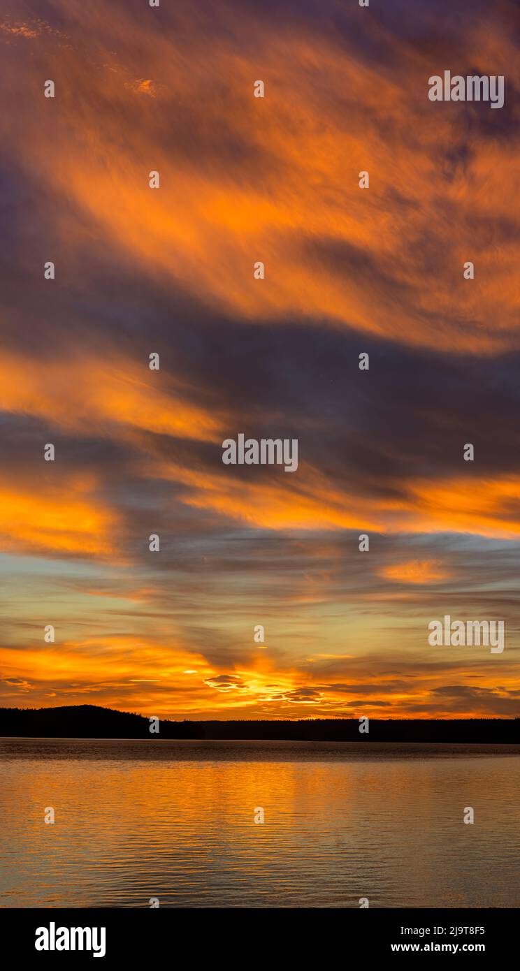 USA, Washington State, Seabeck. Panoramic sunrise over Hood Canal. Stock Photo