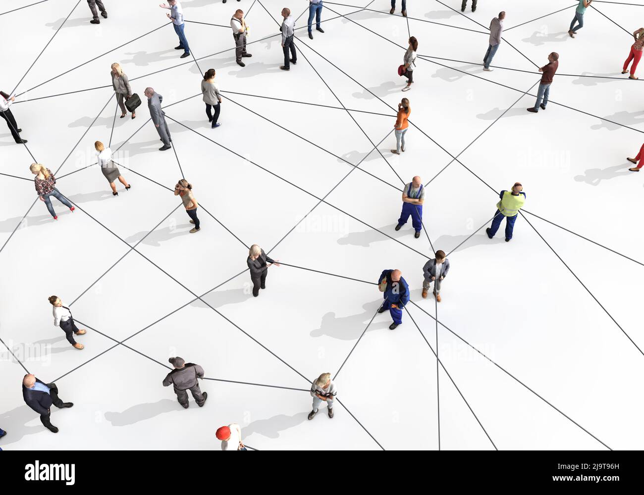 Large group of diverse people connected by lines. 3D Rendering Stock