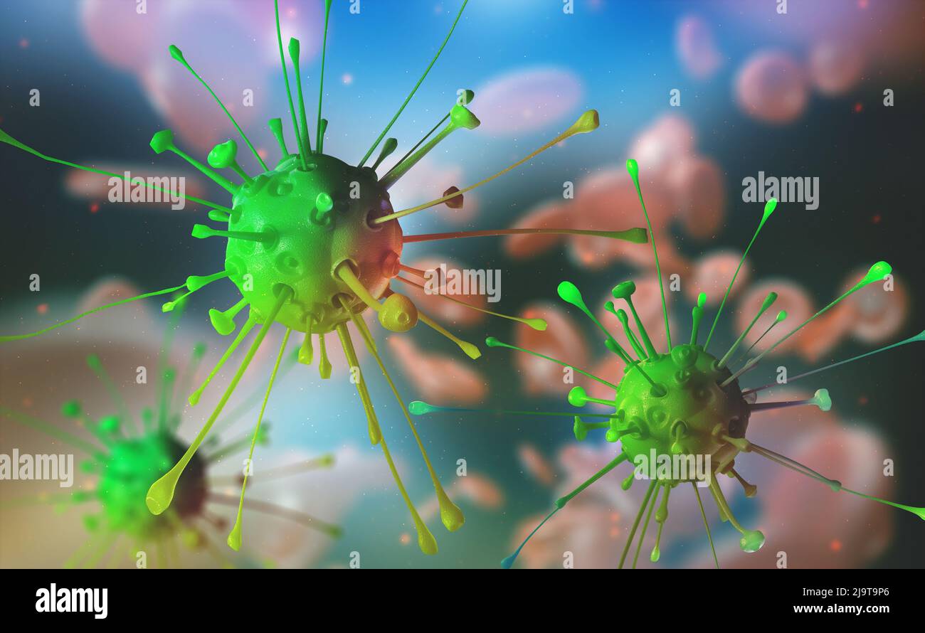 Flu and common cold, blood infection. Microbes under the microscope
