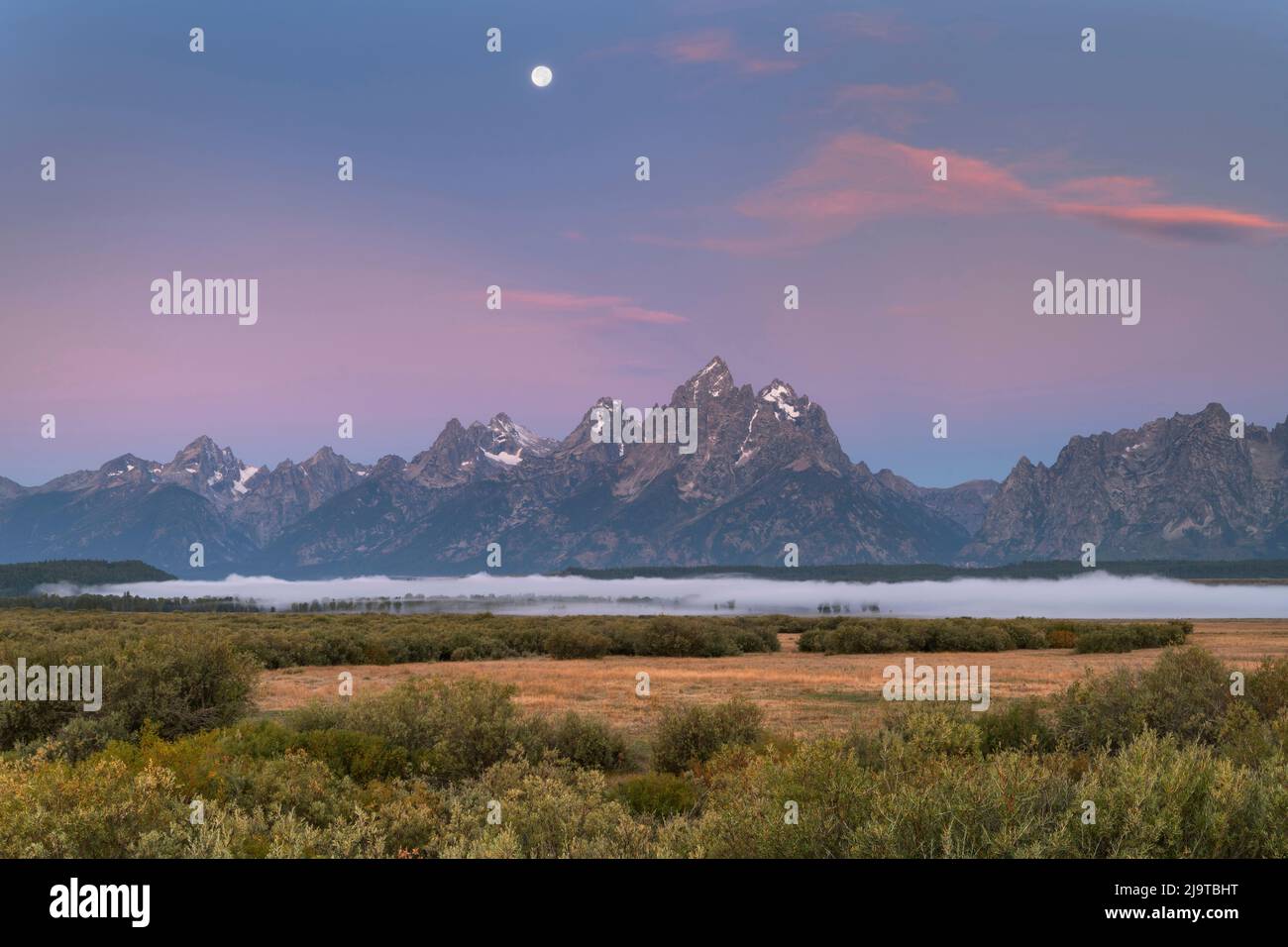Full moon over the Teton Range at Cunningham Ranch, Grand Teton