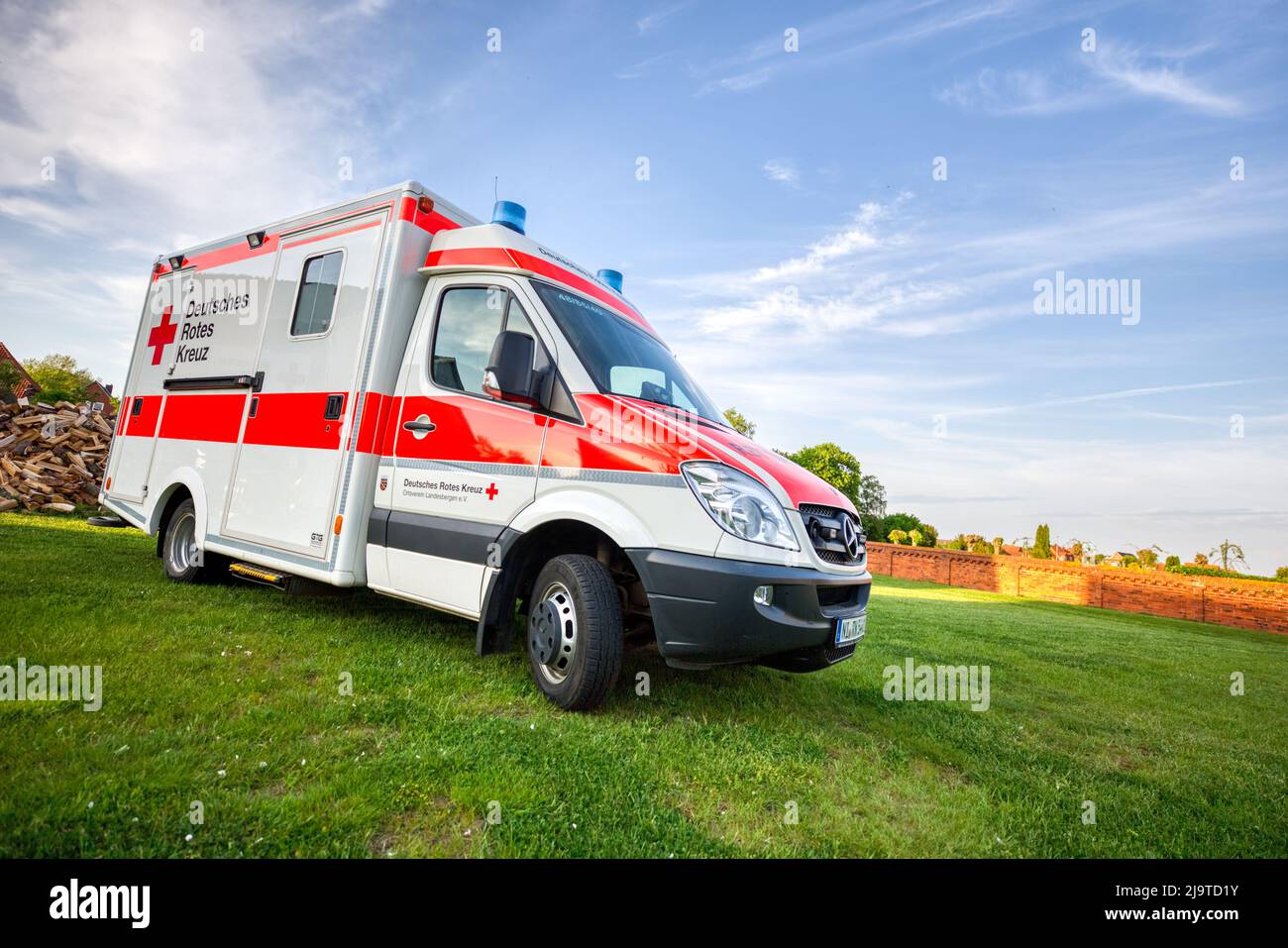 Landesbergen, Germany. May 11, 2022: Ambulance from the German Red Cross. The German Red Cross (German: Deutsches Rotes Kreuz is the national Red Cros Stock Photo