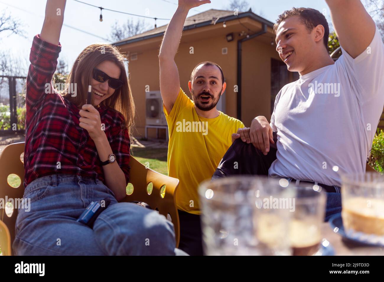 Three Fun Three beautiful female friends having hi-res stock photography and ...