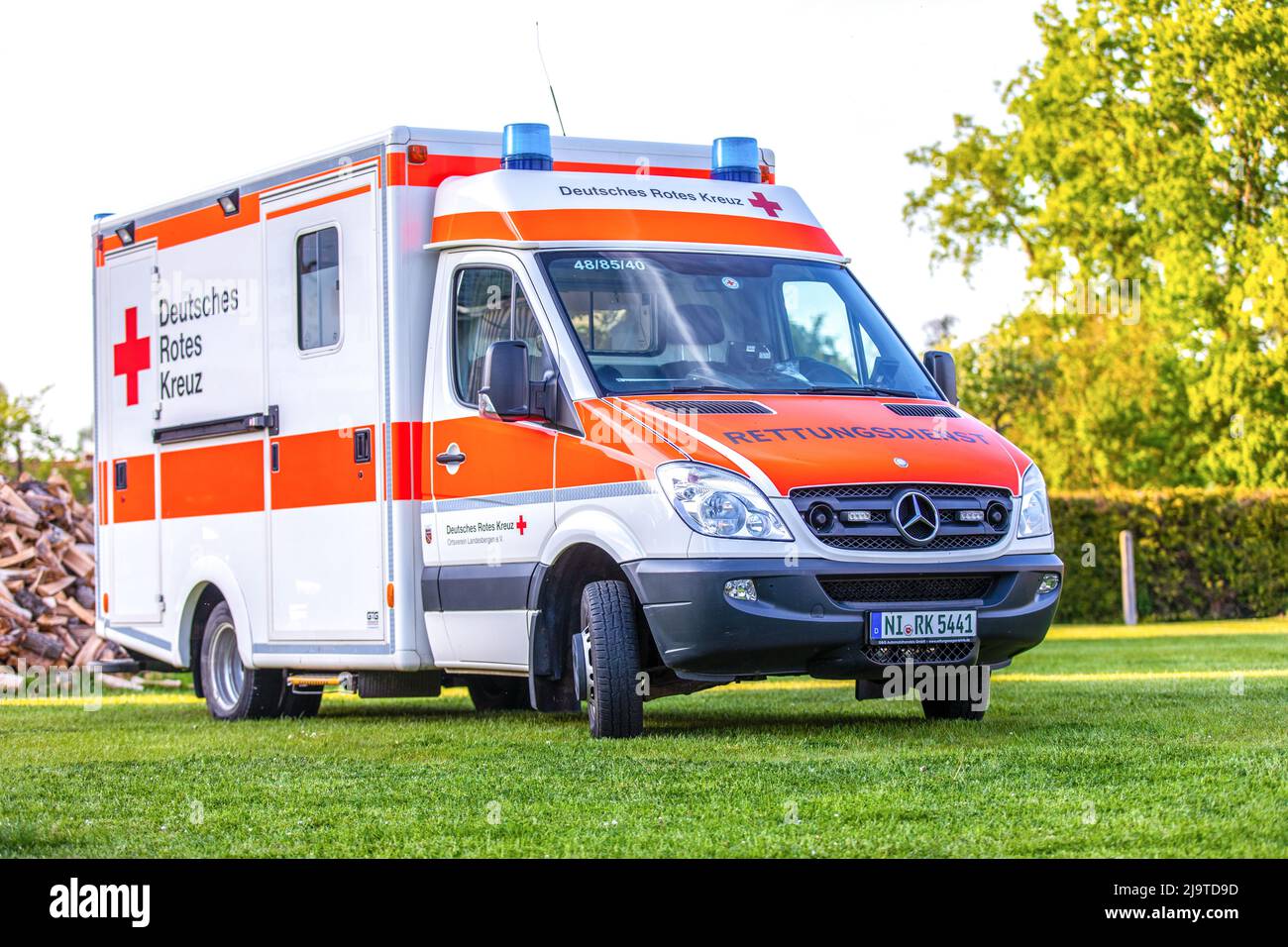 Landesbergen, Germany. May 11, 2022: Ambulance from the German Red Cross. The German Red Cross (German: Deutsches Rotes Kreuz is the national Red Cros Stock Photo