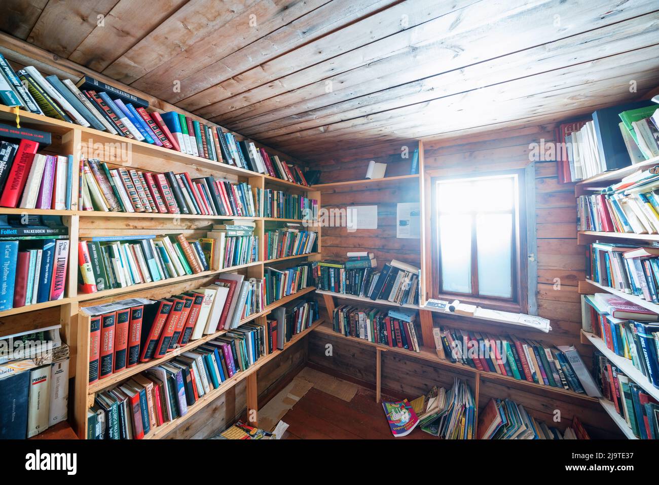 At remote Karhu-Korhonen library at Lemmenjoki National Park, Inari, Lapland, Finland Stock Photo