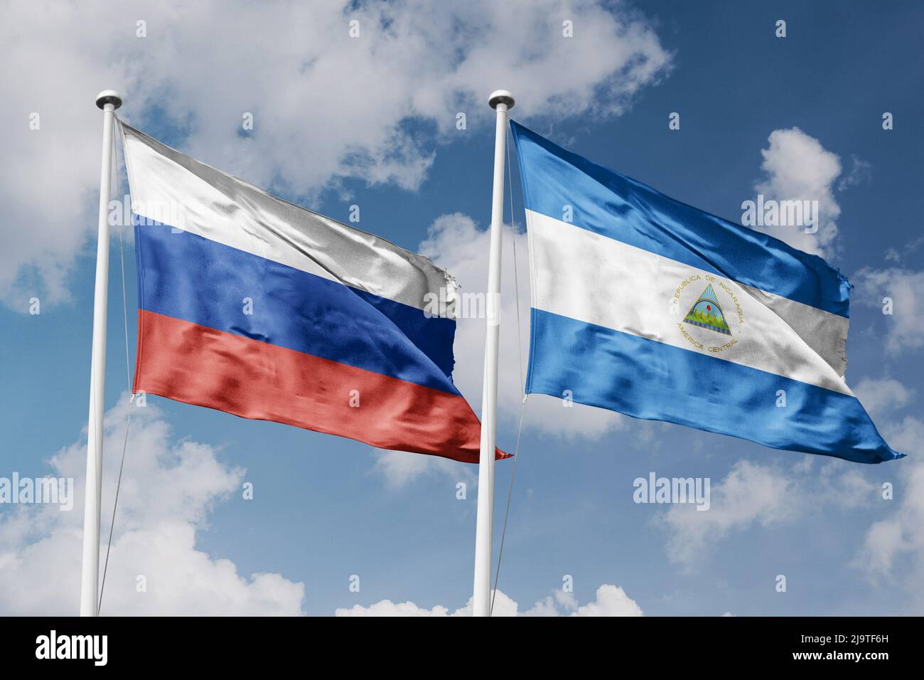 Russia flag waving cloudy sky background