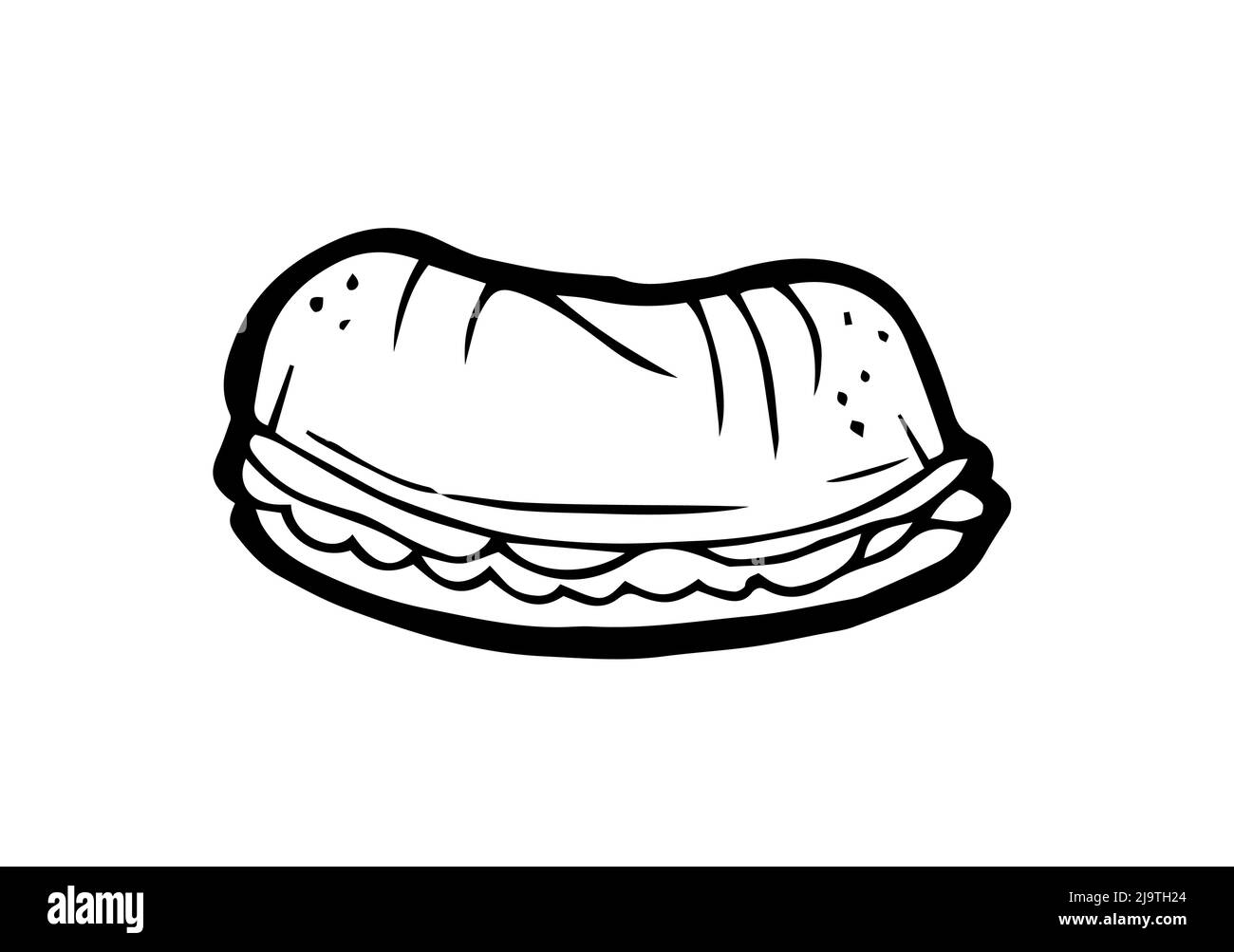 Baking buns and Baking burger sandwich.. Hand drawing outline. Isolated on white background. Monochrome drawing. Vector Stock Vector