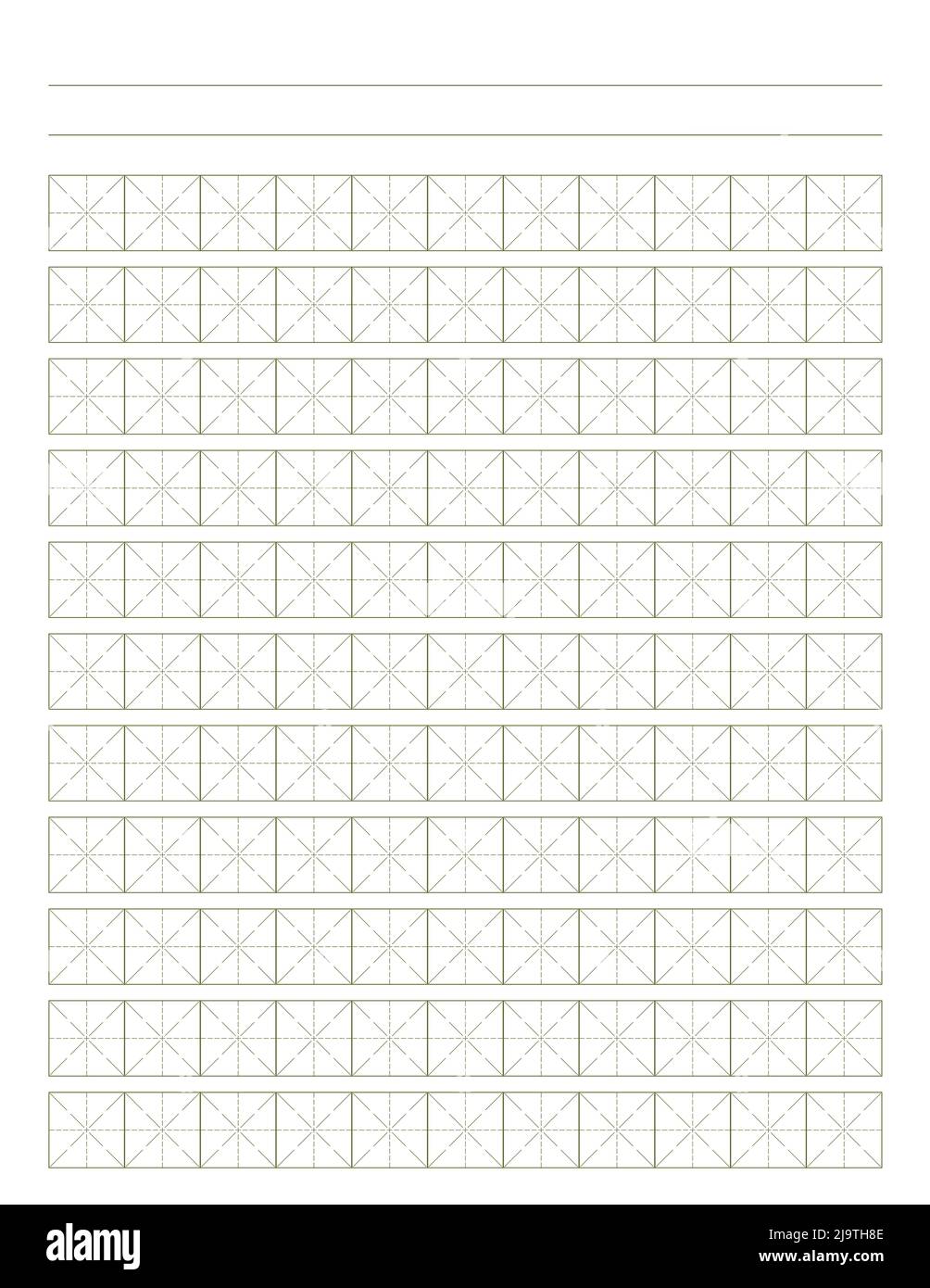 Workbook for writing hieroglyphs. Lined paper for printing. Geometric pattern for school. Realistic lined paper. Simulator for writing Chinese Stock Vector