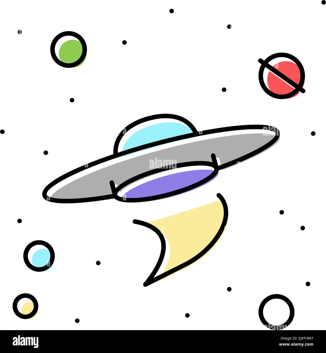 flying saucer alien in galaxy color icon vector illustration Stock ...