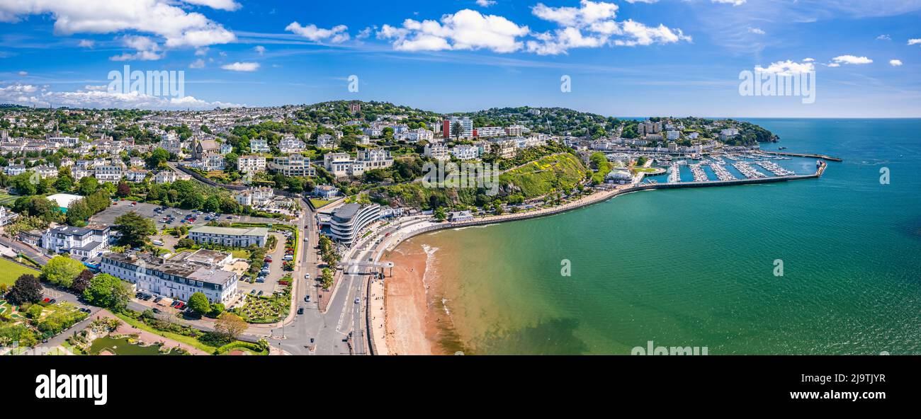 Panorama over English Riviera from a drone, Torquay, Devon, England, Europe Stock Photo