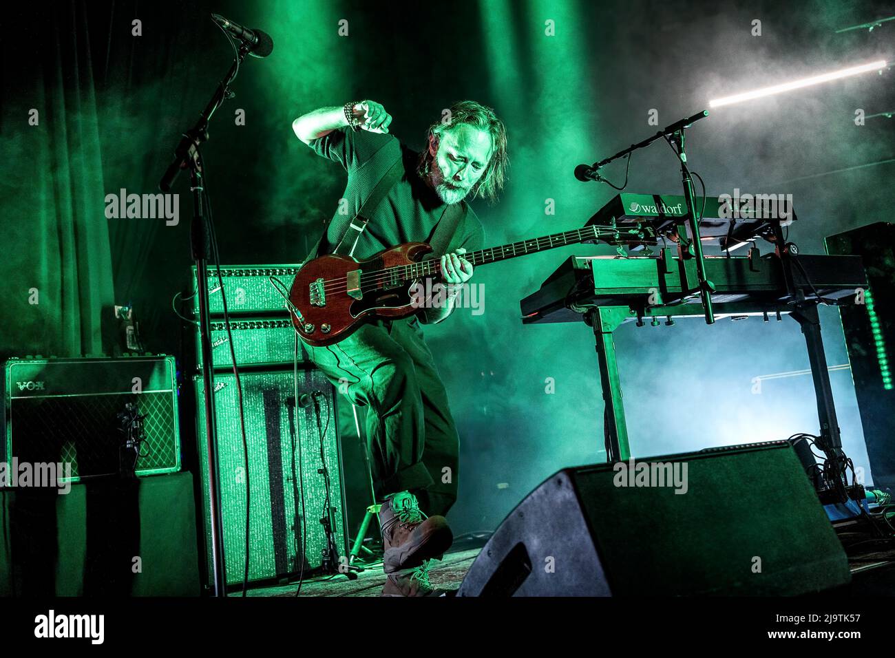 Oslo, Norway. 24th May, 2022. The English rock band The Smile performs a live concert at Sentrum Scene in Oslo. Here singer, songwriter and musician Thom Yorke is seen live on stage. (Photo Credit: Gonzales Photo/Alamy Live News Stock Photo