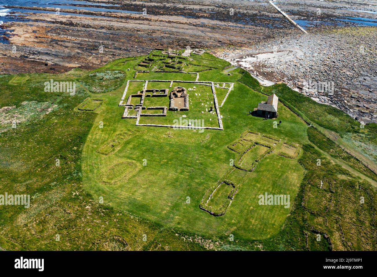 Ancient Pictish and Norse settlements on The Brough of Birsay Island, Birsay, Mainland, Orkney Islands, Scotland. Stock Photo