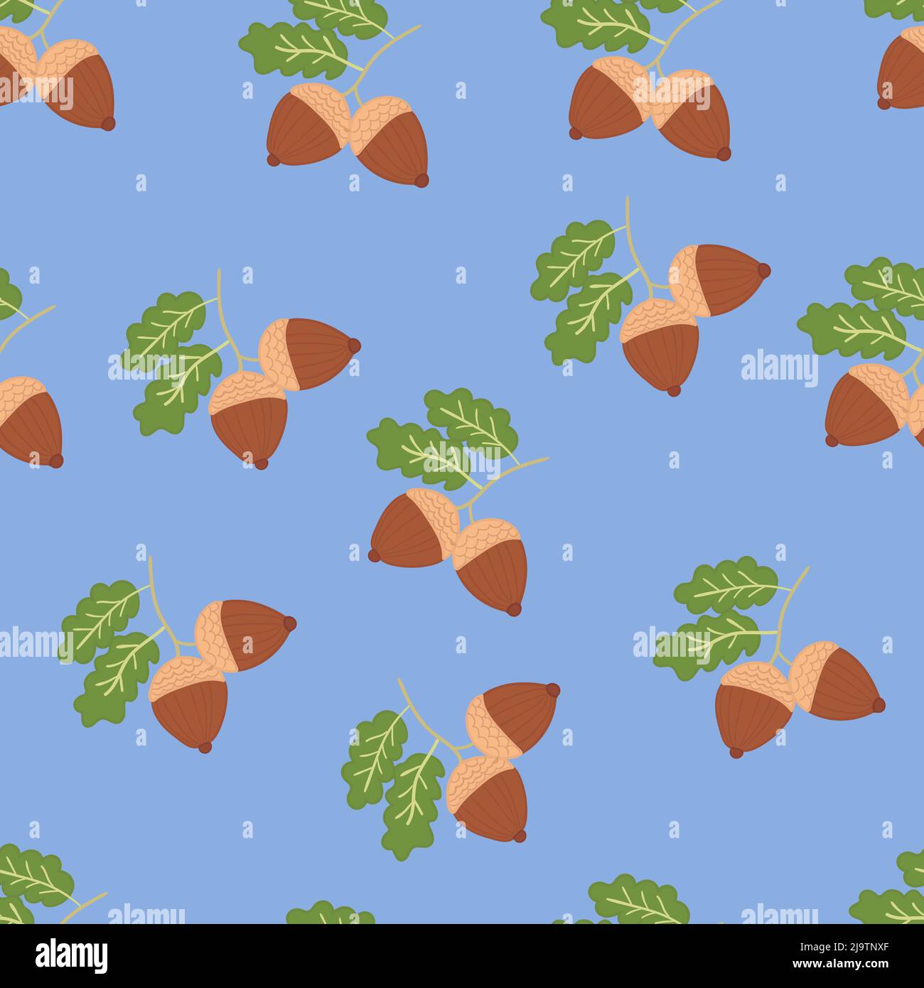 Acorns on blue background, seamless pattern Stock Vector