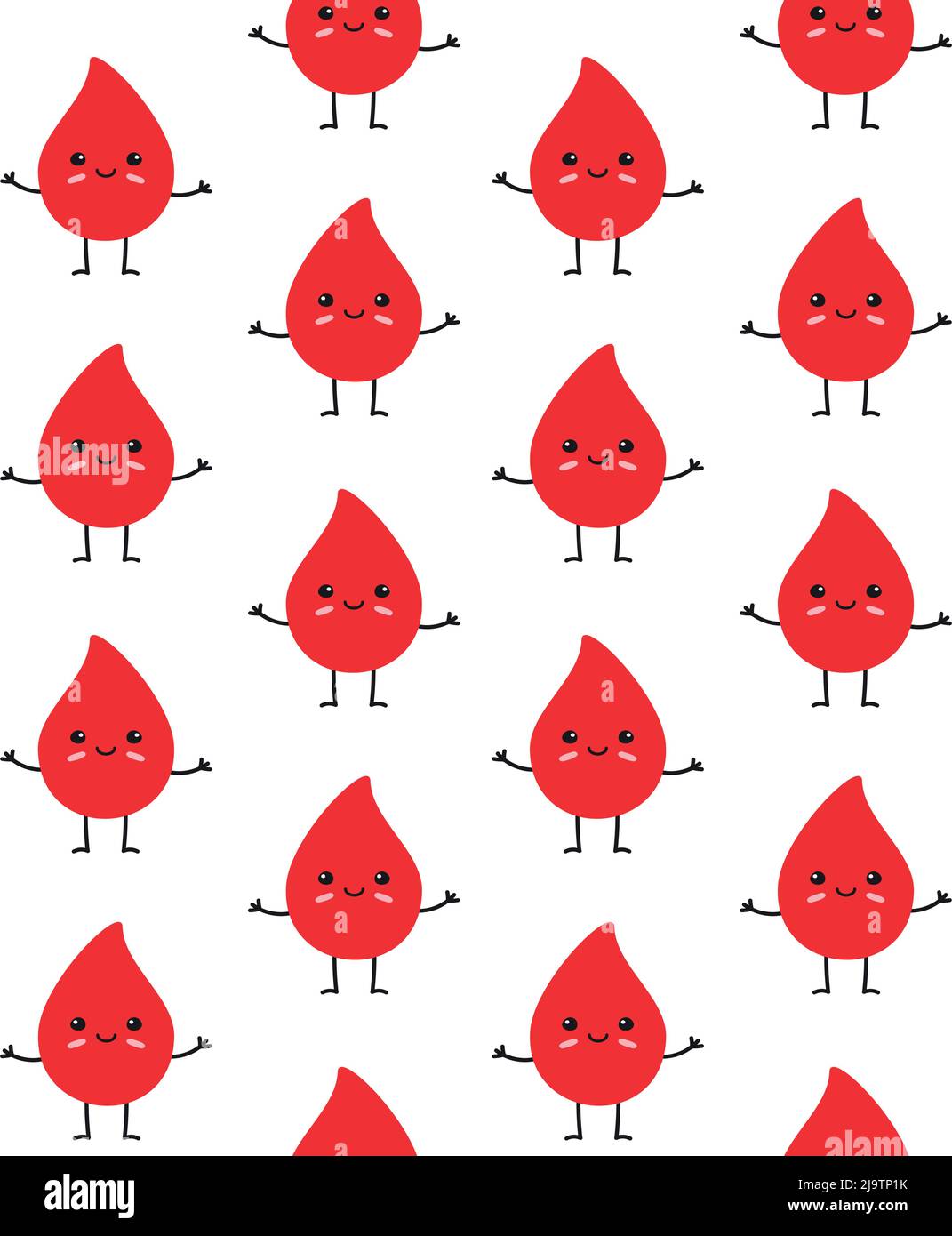 Vector seamless pattern of hand drawn flat blood drop with face and donate your blood isolated on white background Stock Vector