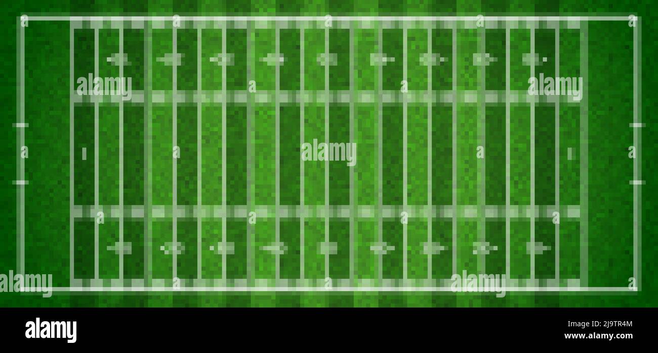 Realistic American football field background top view with grass texture. Sport playground with white lines layout and turf pattern. Standard stadium Stock Vector