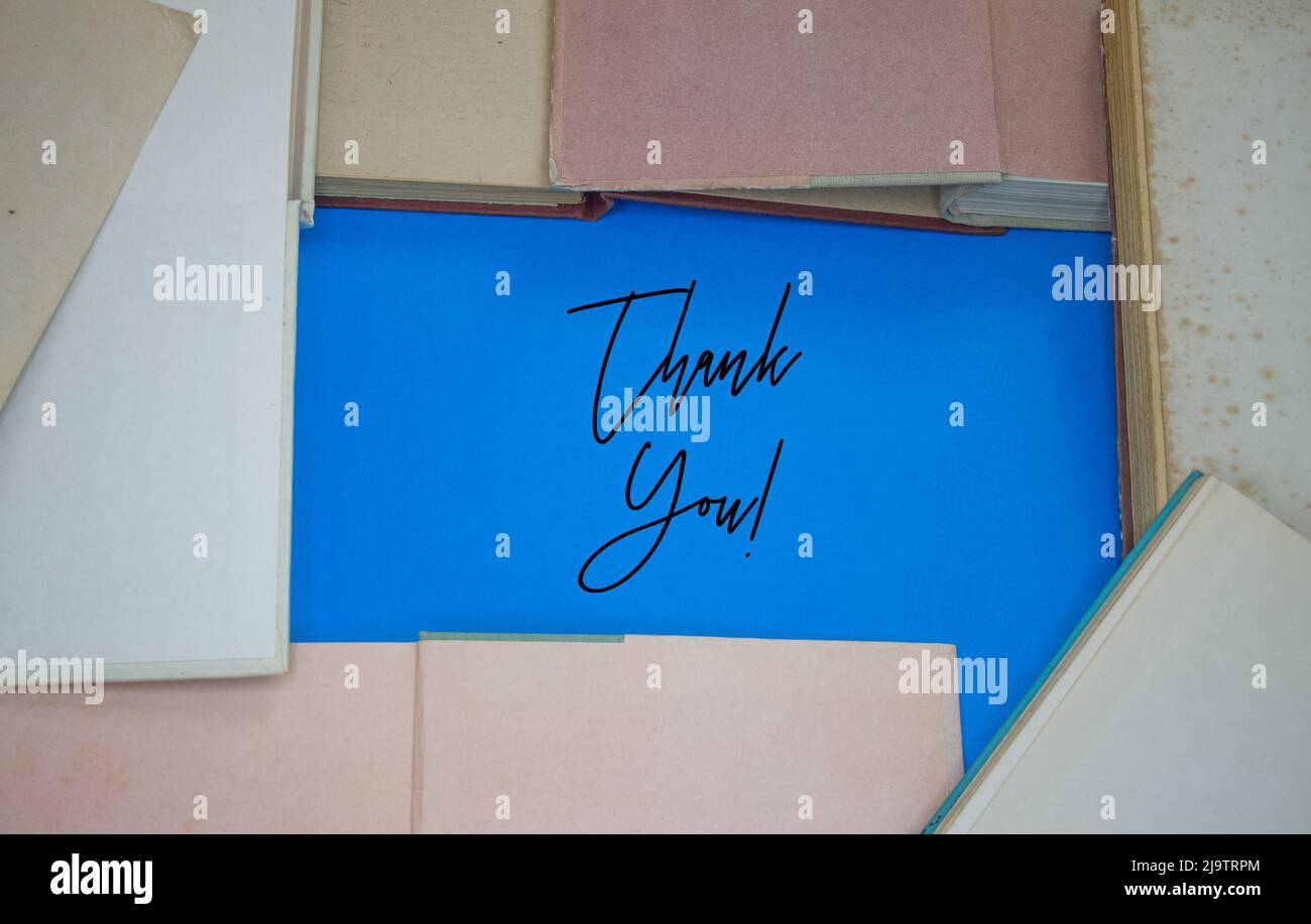 Thank You word in opened book with vintage, natural patterns old ...