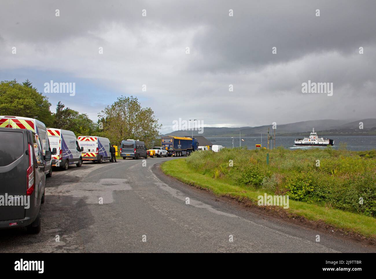 Calmac Ferry Operator, cancelled all sailings to Oban from Craignure, Isle of Mull for mechanical reasons, 25th May 2022. Forcing travellers to divert and queue to catch Lochaline ferry. Stock Photo