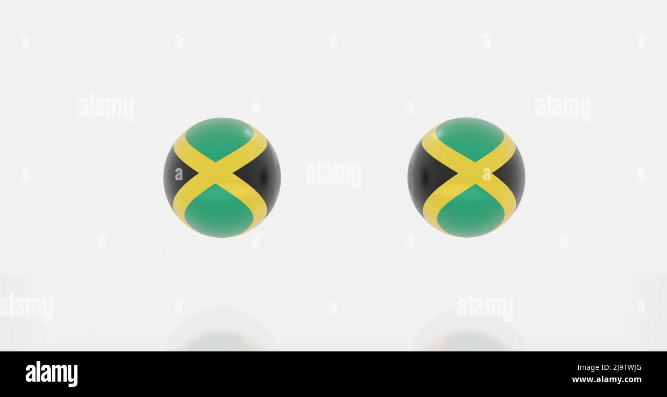 3d render of globe in Jamaica flag for icon or symbol. Stock Photo