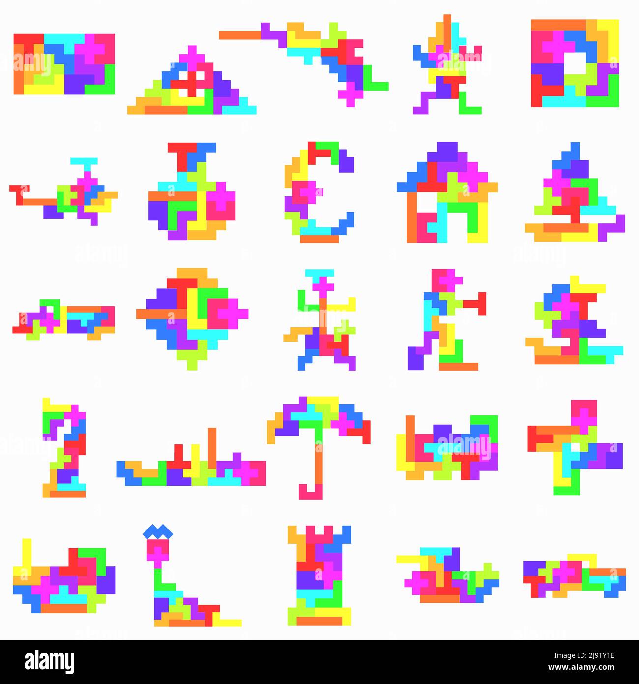 Set of Block Puzzle. Pentomino puzzle. Tetris. Stock Vector