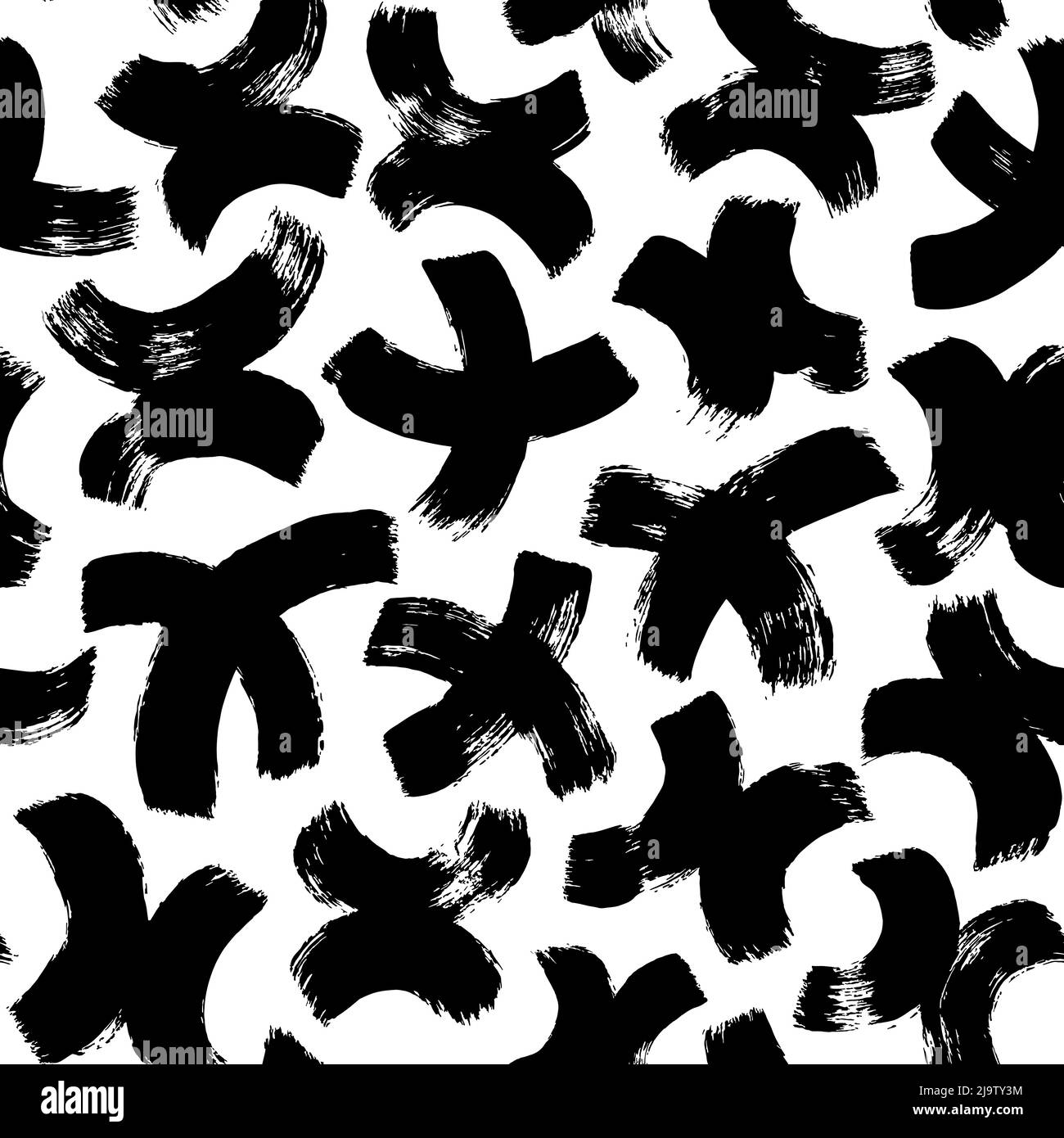 Black curved crosses or pluses seamless pattern. Stock Vector