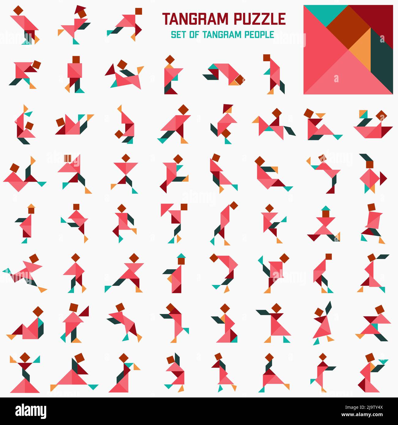 Tangram puzzle. Set of tangram people. Stock Vector