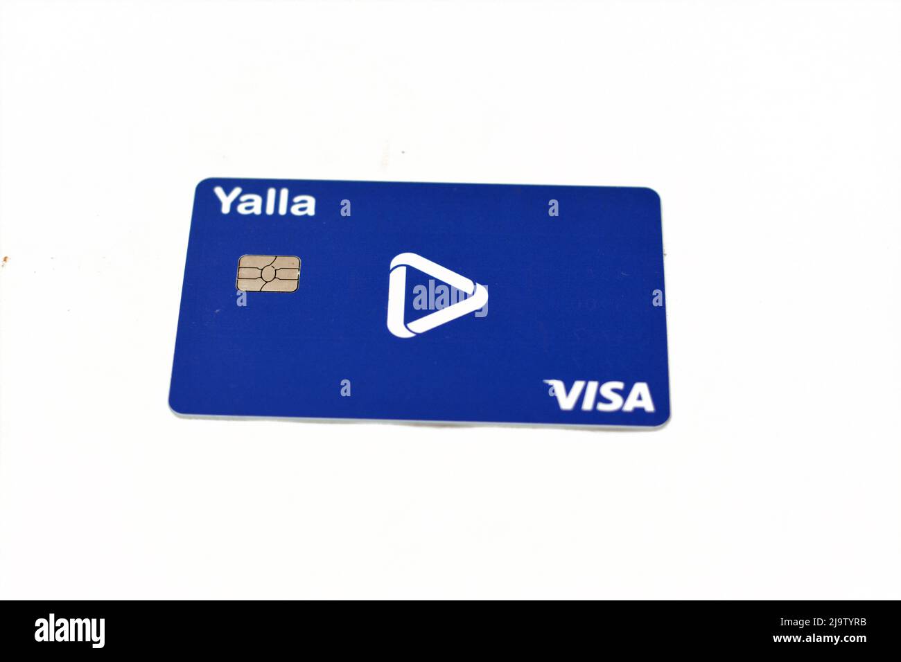 Cairo, Egypt, May 25 2022 Selective focus of Yalla visa card prepaid