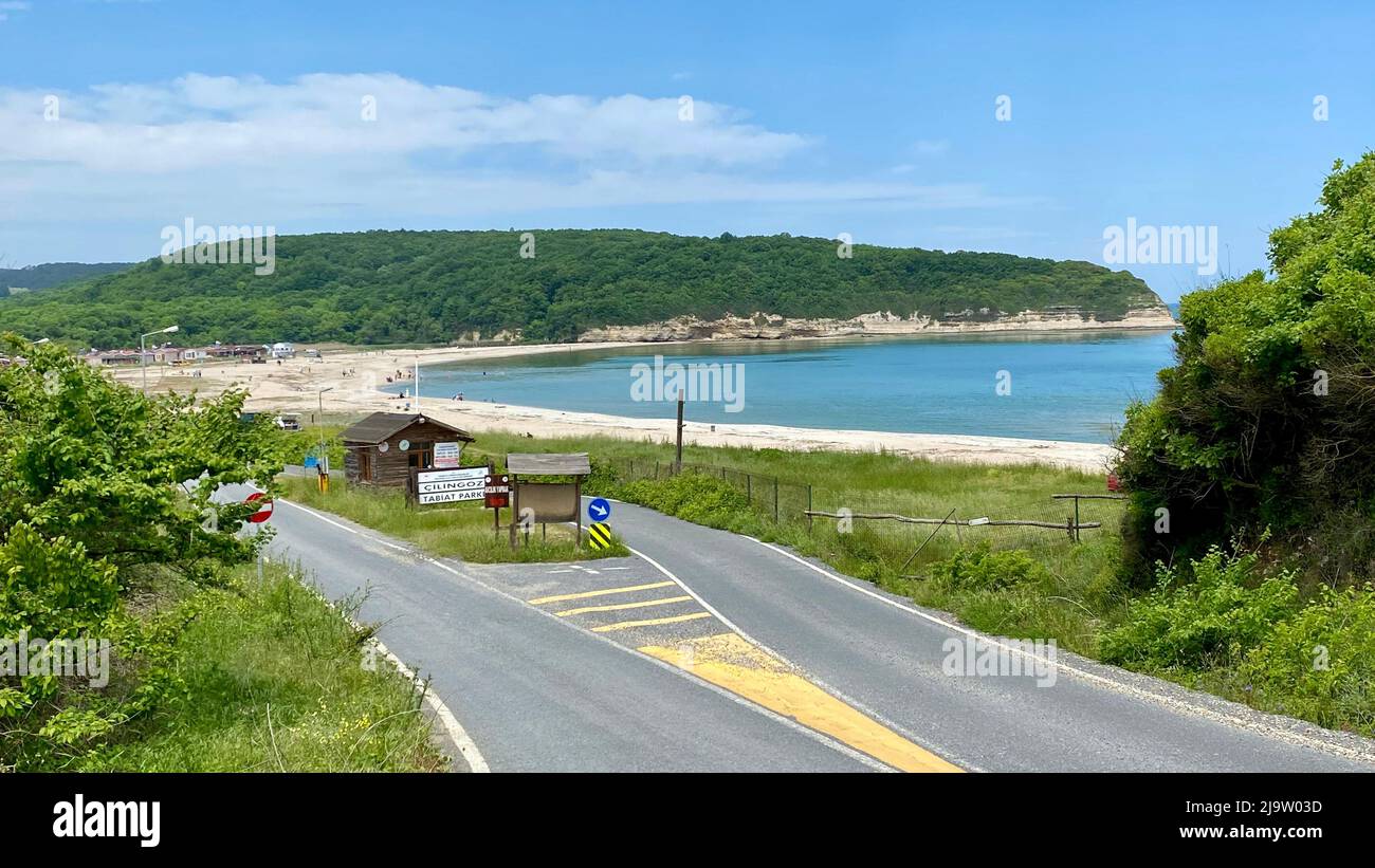 Peacefull landscape of high hill by the sea spring time Stock Photo