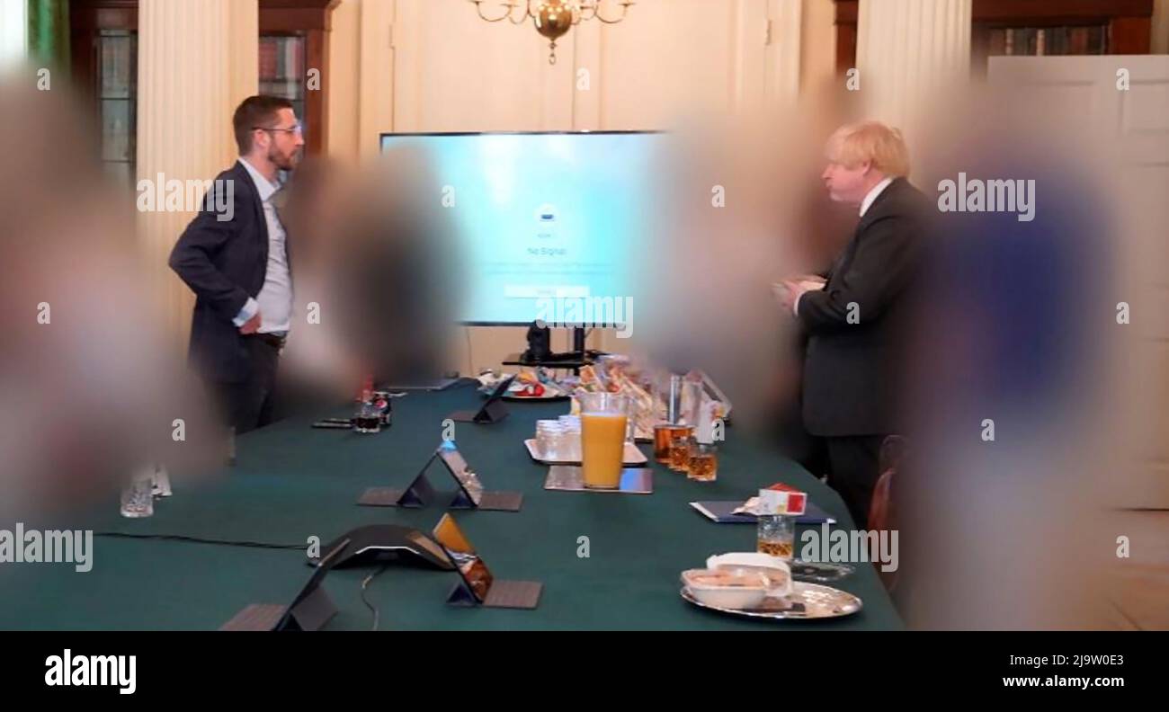 PM pictured drinking at No 10 party during lockdown Photographs released in Sue Gray Report  show the Prime Minister birthday party in the cabinet off Stock Photo